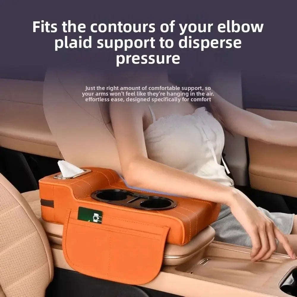 PU Leather Car Center Armrest Box 2 Cup Holder Tissue Vehicle Cushion Zpaxo