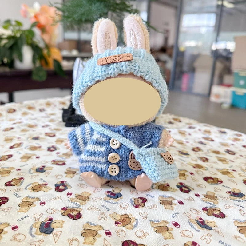 Blue Doll Outfit Set – Hat, Clothes & Bag for 17cm Labubu Doll Clothing Set Zpaxo