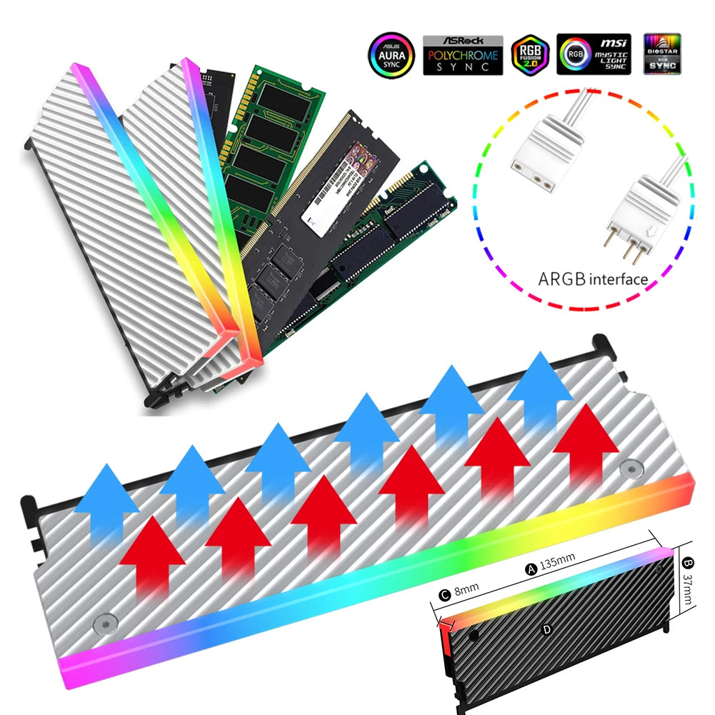 5V 3PIN ARGB RAM Heatsink Radiator Cooler Aura Sync Memory Cooling