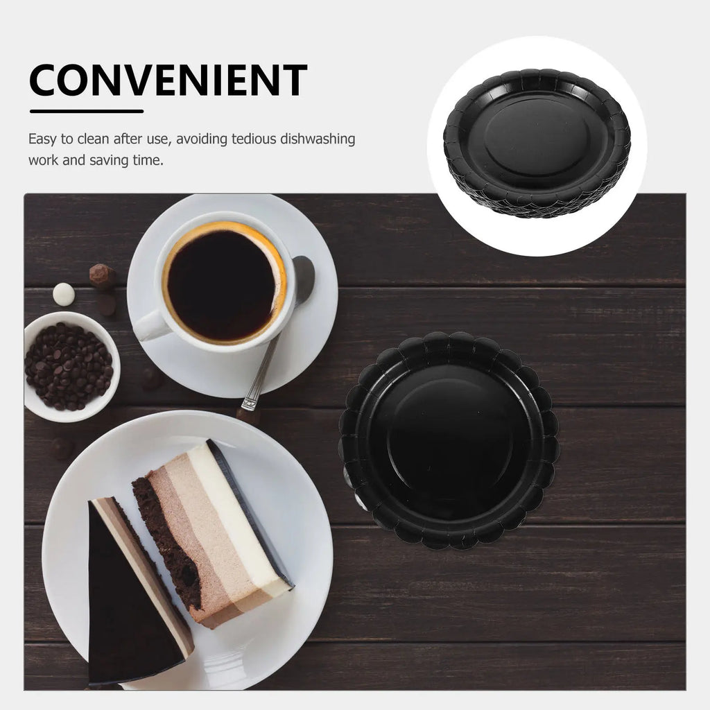 Black Disposable Dessert Plates Round Paper Cake Trays Appetizers
