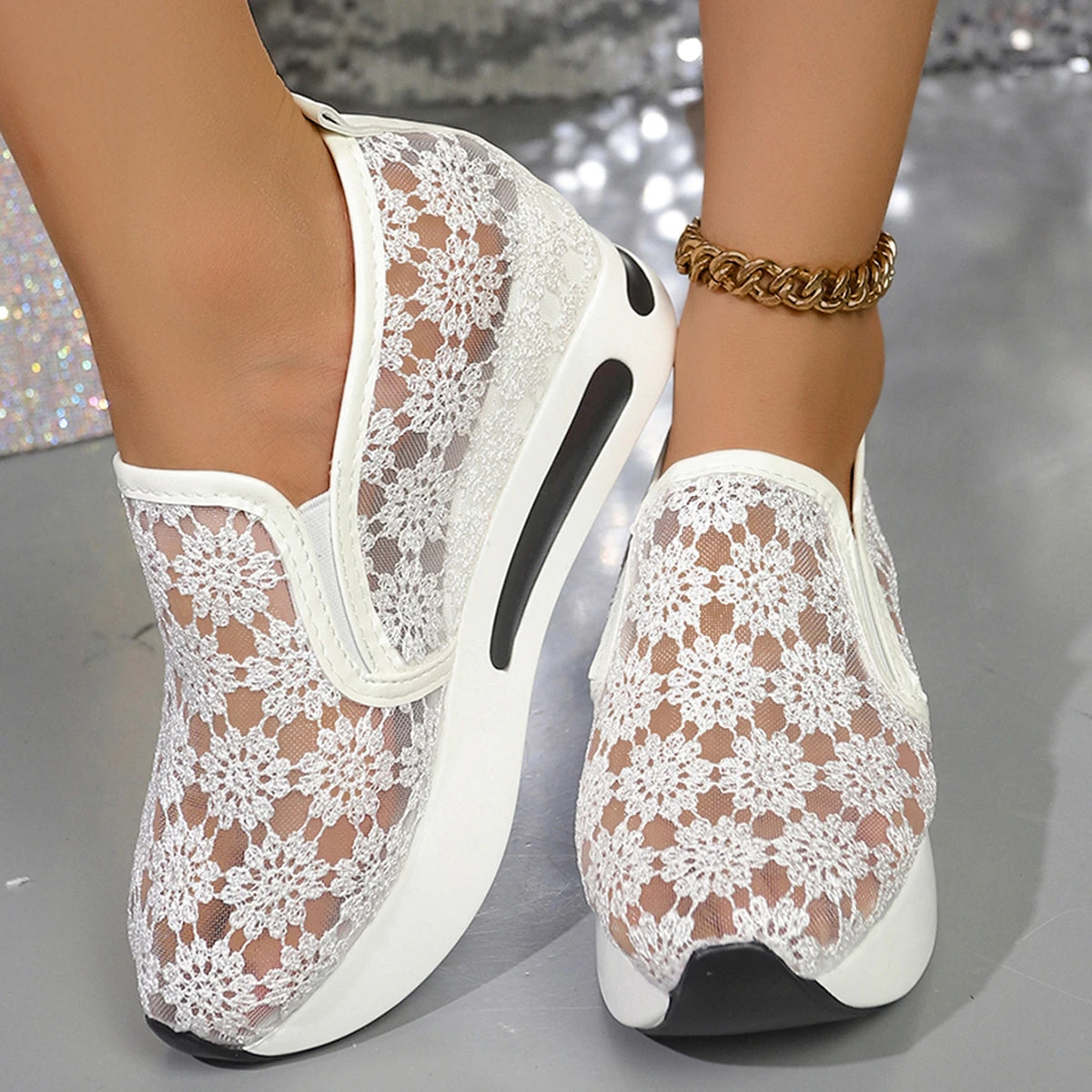 2025 New Women Sneakers Fashion Embroidered Platform Sneakers Women Breathable Mesh Sports Shoes Woman Thick Sole Slip on Shoes Zpaxo