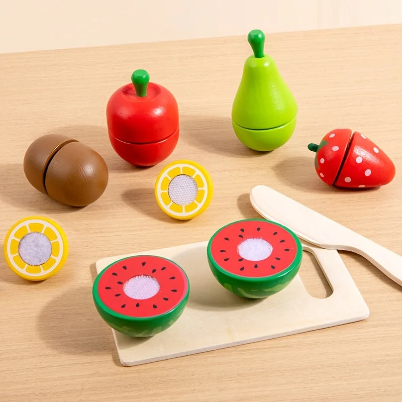 Wooden Fruit Cutting Play Kids Kitchen Pretend Toy Knife Board