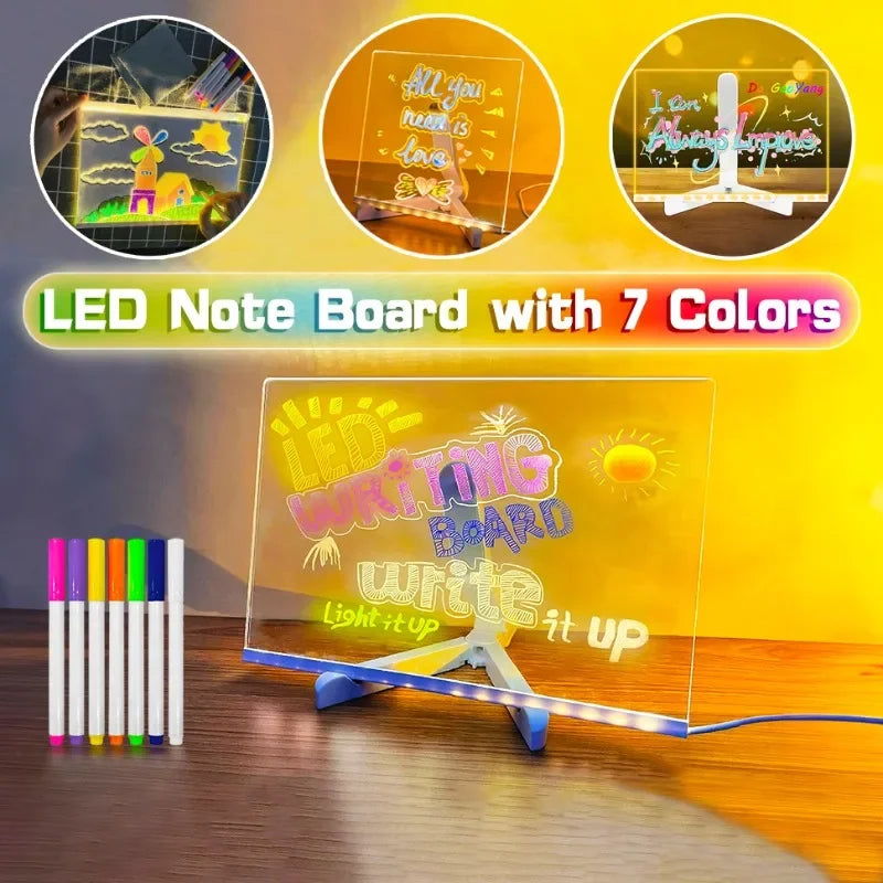 Luminous Acrylic Drawing Magic Led Transparent Board Note Board Kids DIY Educational Toys Gift, With Stand,With 7 Color Markers Zpaxo
