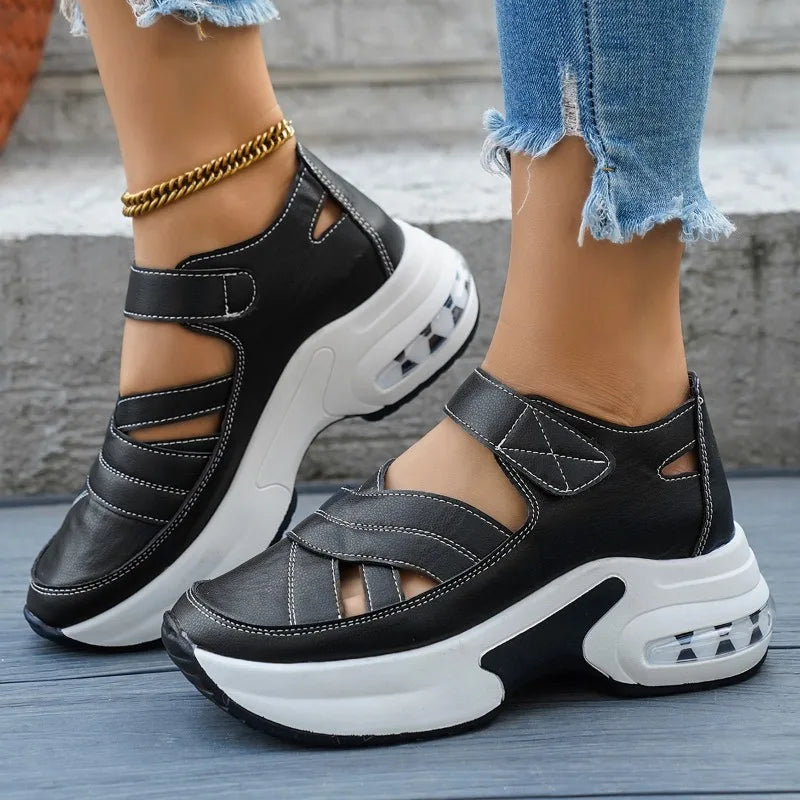 Women's Sandals Closed Toe Office Career Summer Solid Wedge Shoes Zpaxo black 36