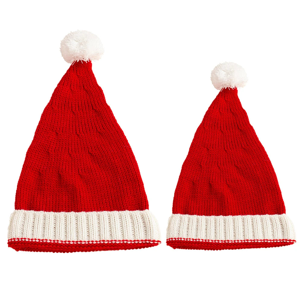 Christmas Knitted Hat Adult Kids Cute Pompom Soft Beanie Santa Year