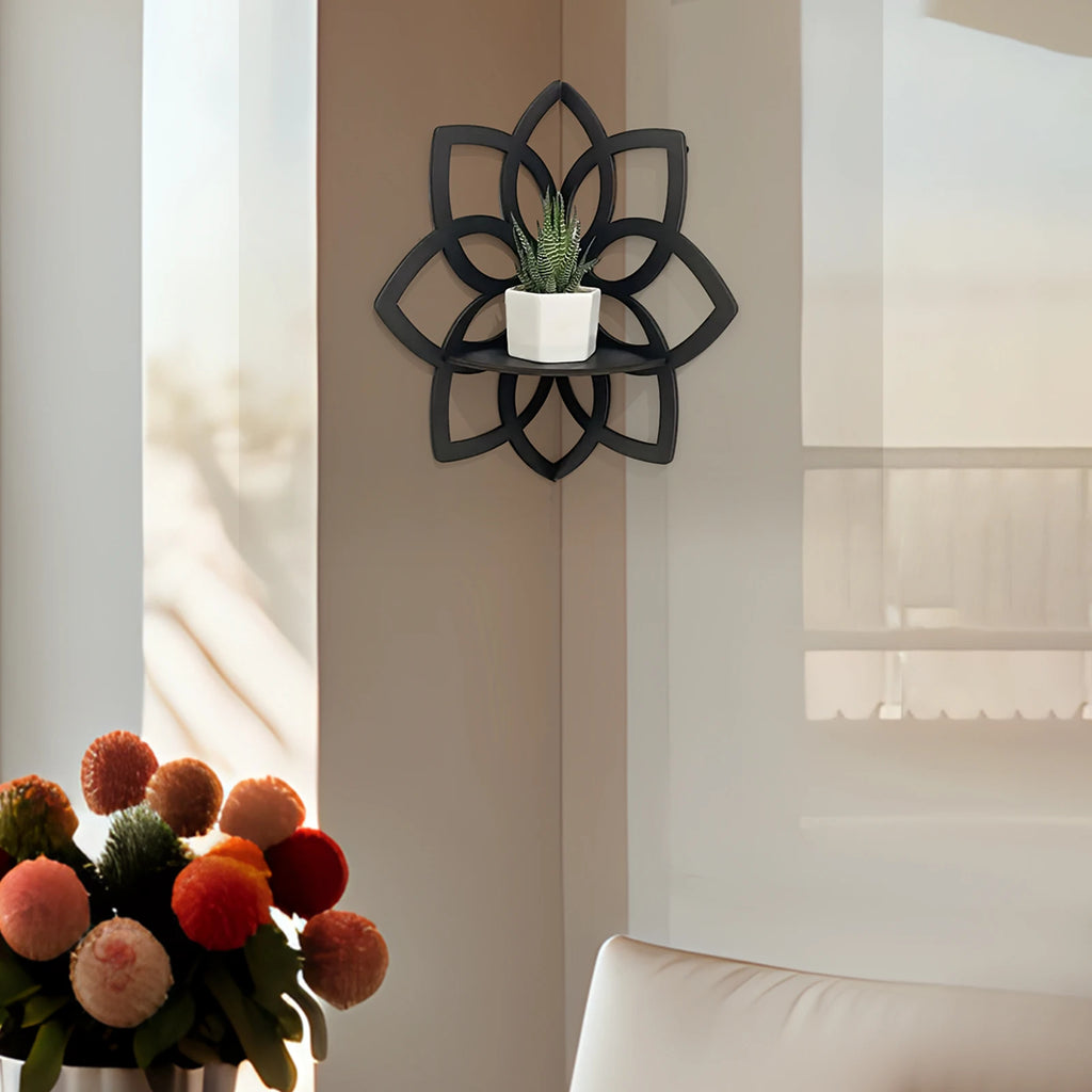 Flower Shape Corner Shelf Wood Floating Shelves Home Kitchen Living Zpaxo