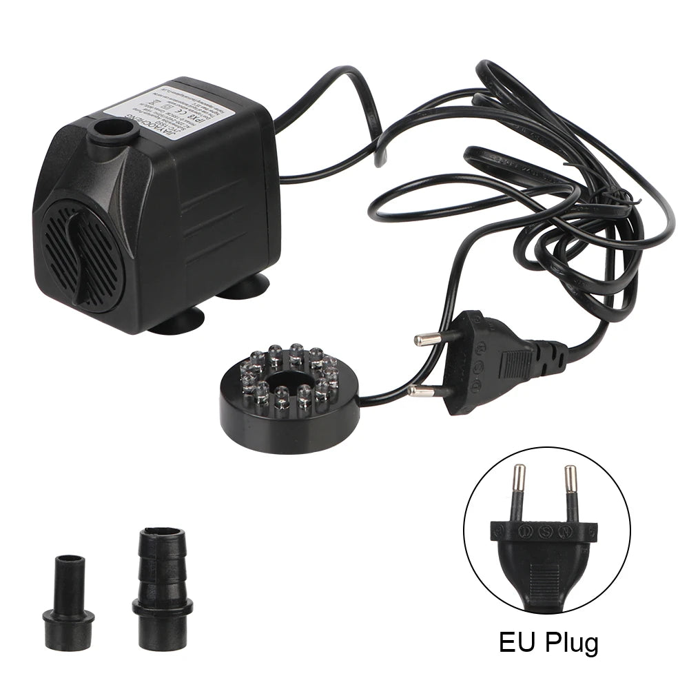 Waterproof Ultra-quiet Submersible Fountain with 12 LED Light Water Pump for Garden Aquarium Fish Tank Bird Bath Fountain Zpaxo 15W EU Plug