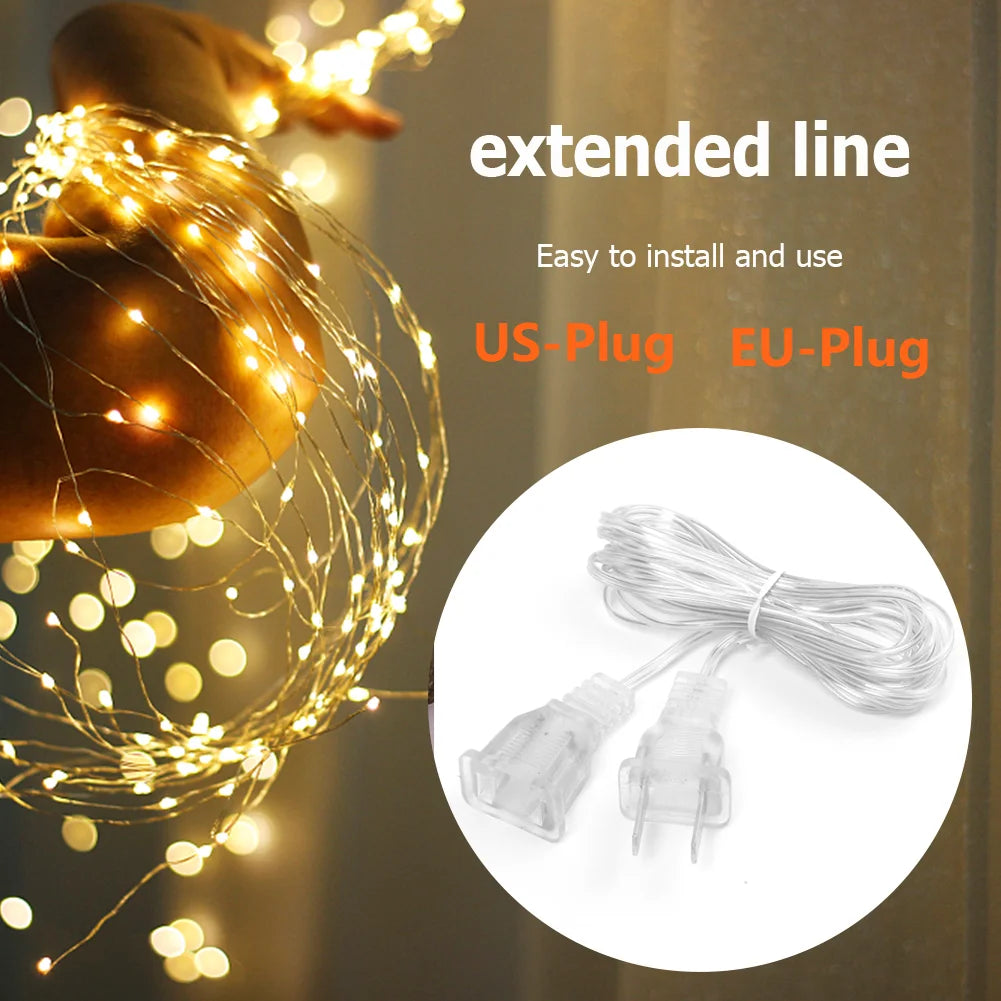 Power Extension Cord 3M EU US Plug LED Holiday Light String Standard Zpaxo