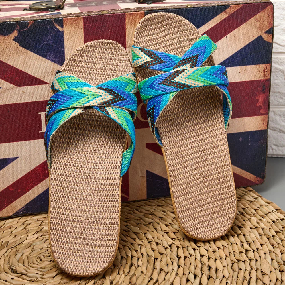Indoor Slippers Women Home Shoes Lightweight Linen Couple