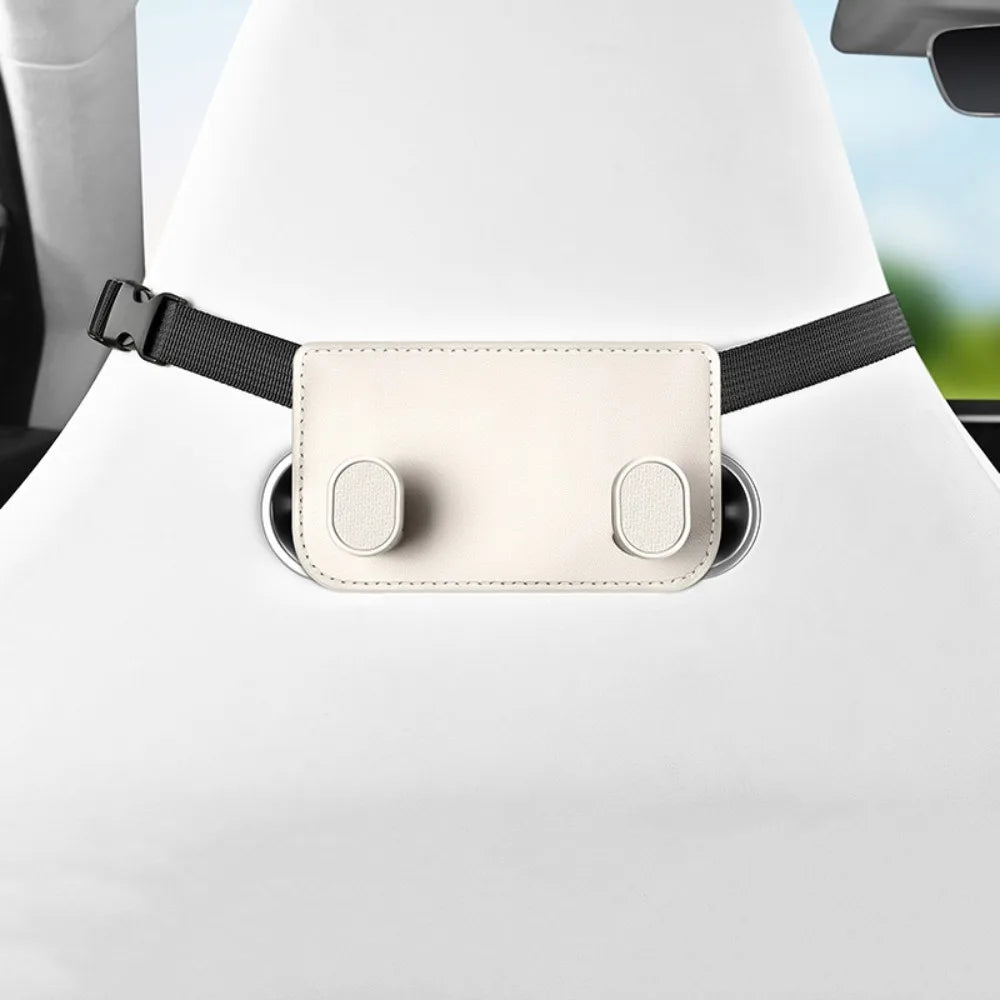 High Load-Bearing Car Headrest Hook Double Hook Soft Leather Auto Back Seat Storage Hook Wear-Resistant Multifunction Zpaxo Beige