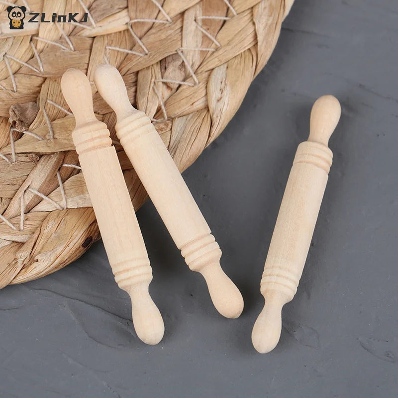 ▶6pcs/set 1:12 Dollhouse Miniatures Wood Rolling Pin Model Kitchen Accessories Zpaxo
