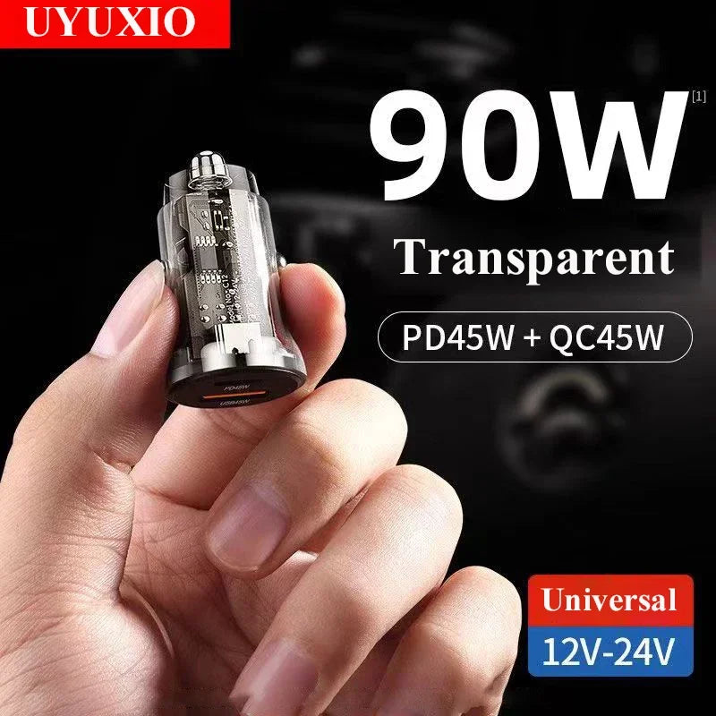 UYUXIO 1 Transparent USB C Car Phone Charger Adapter PD 90W Fast