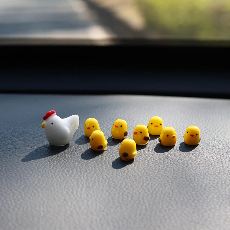 6 Cute Mini Chickens Car Dashboard Accessories Funny Chicks Rearview