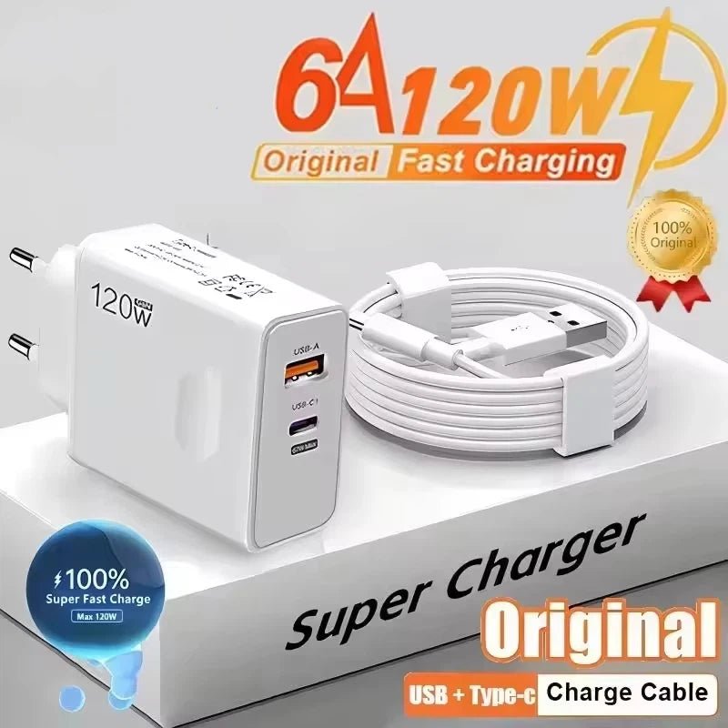 120W Charger Turbo Fast Charging EU US UK Wall Hypercharge Adapter