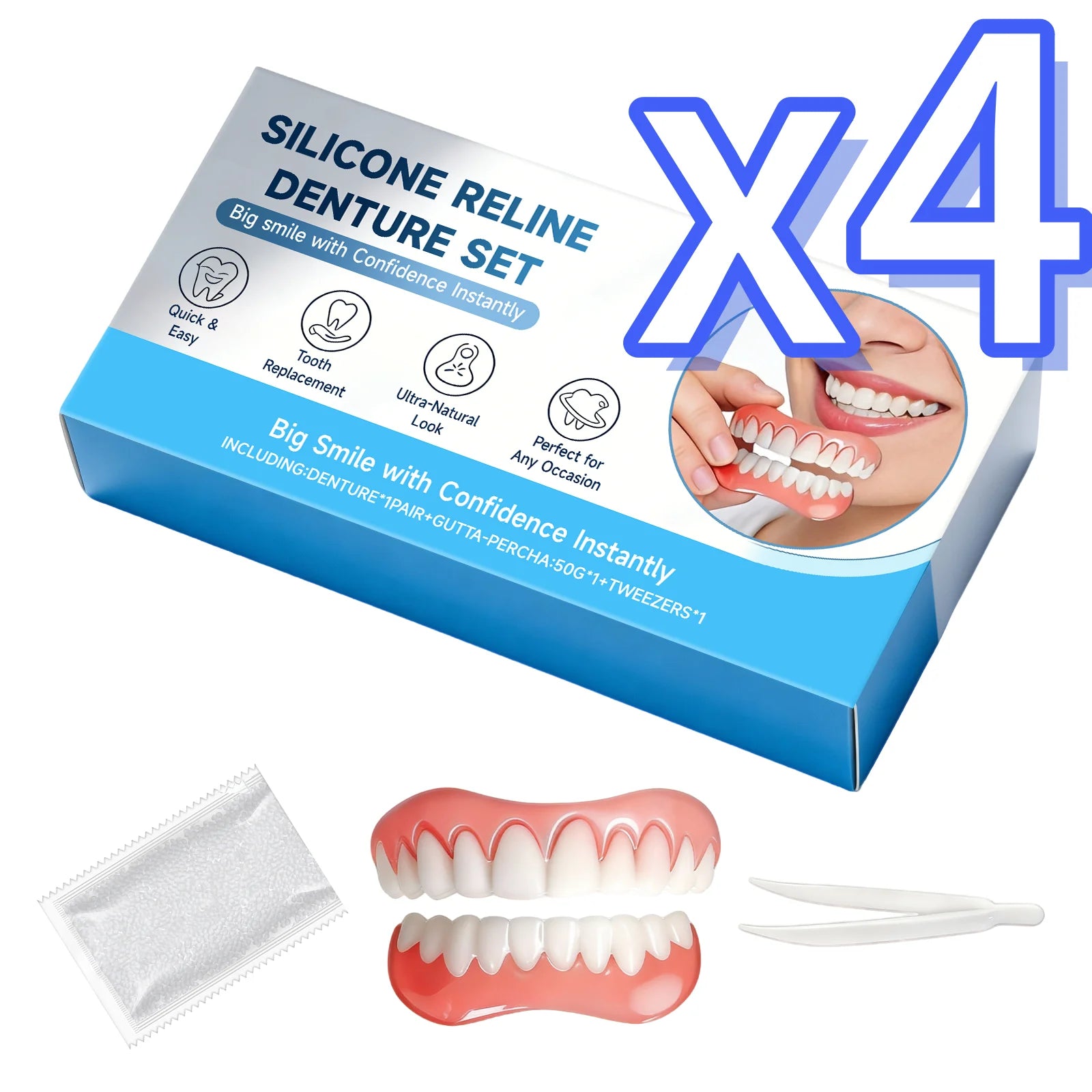 Silicone Reline Denture Set – Fake Teeth Kit for Comfort & Fit Denture Reline Kit Zpaxo 4 Set