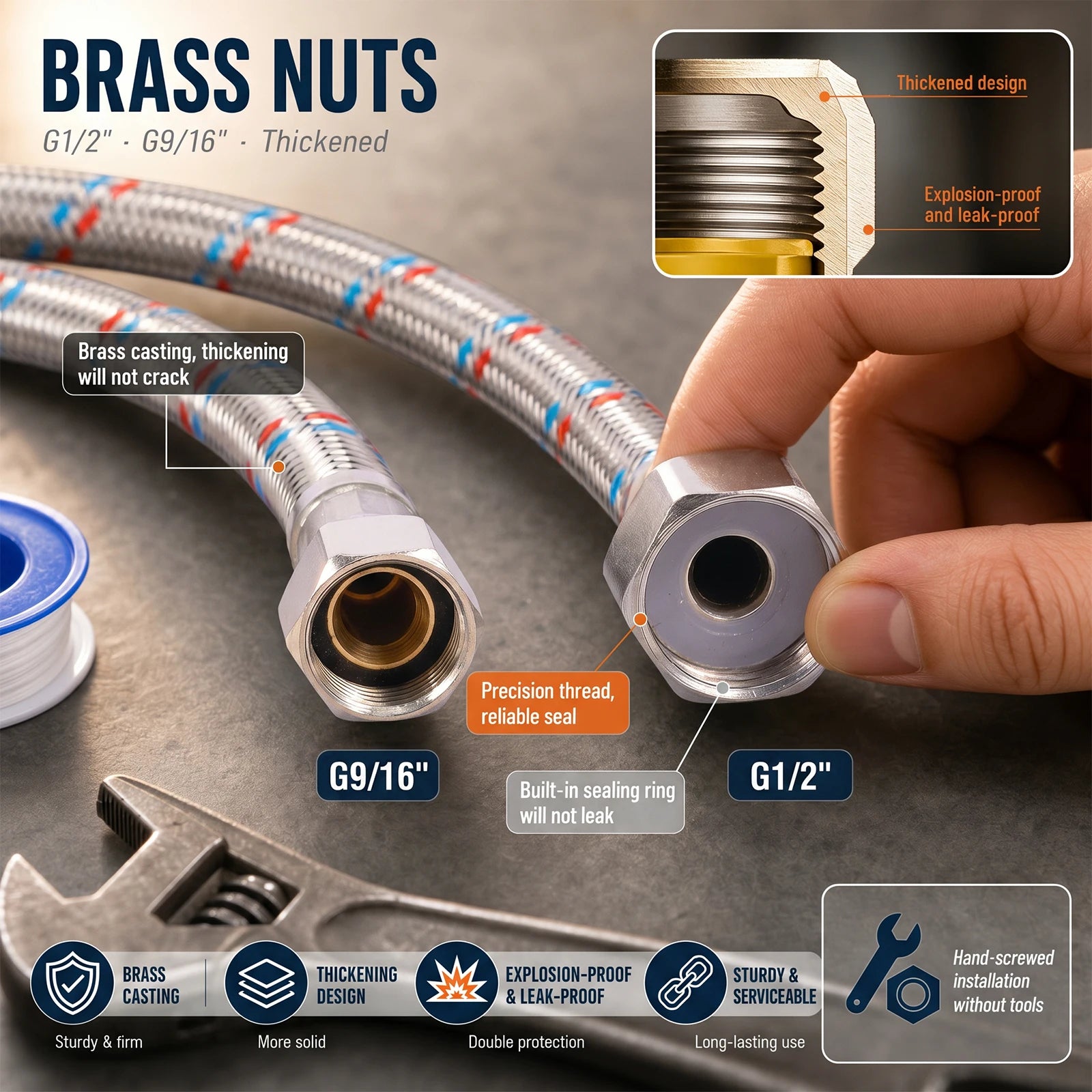 Faucet Hose Connector 304 Stainless Steel Braided Water Supply Line Explosion Proof Flexible Inlet Pipe for Toilet Water Heater Zpaxo