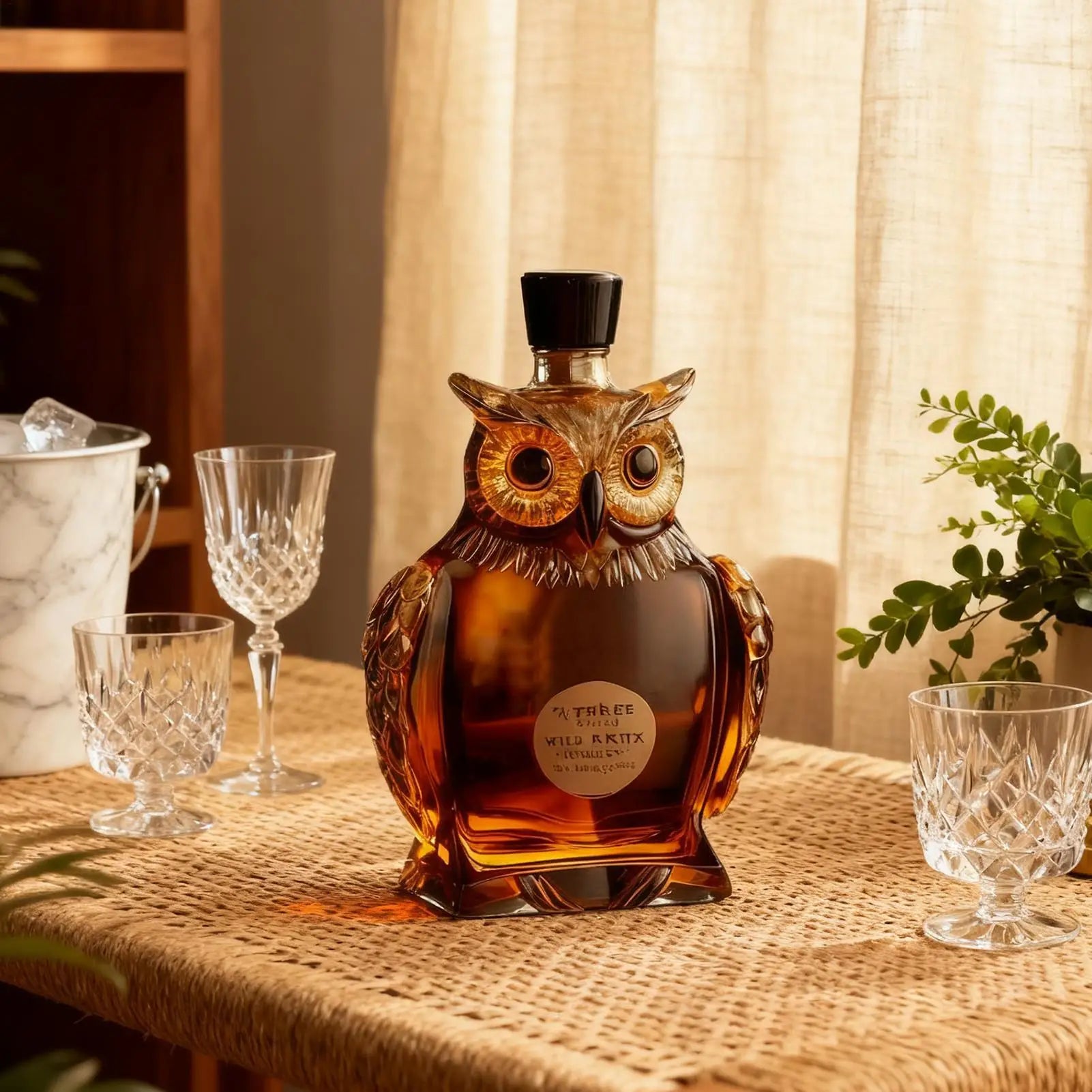 Whiskey Decanter Bottle Owl Shape Vintage Wine Glass Father Boyfriend