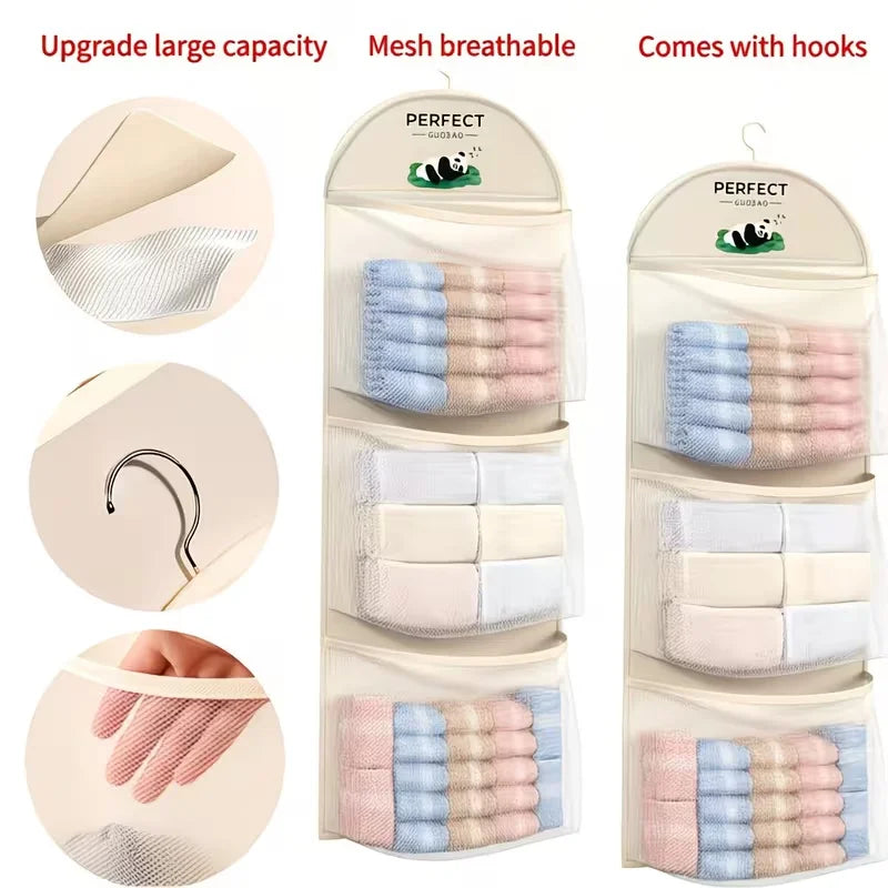 2PCSTriple-Tier Hanging Underwear, Socks, and Bra Grid Organizer-For Dorm vs. Home Wall Hanging Storage Bag Zpaxo