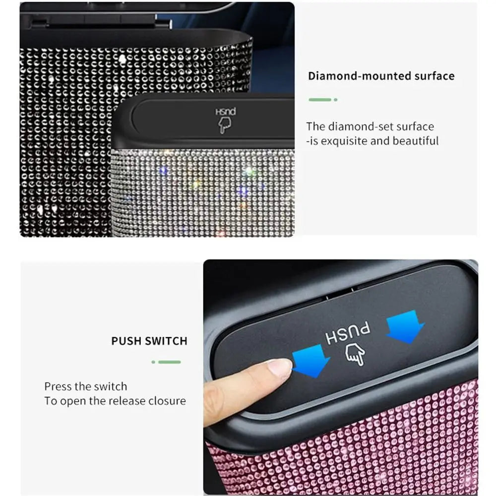 Bling Rhinestones Car Door Trash Bin Removable Back Clip Vehicle Zpaxo