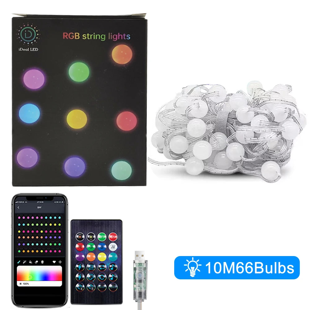 RGB Color Changing Globe String Lights 33ft Smart APP Control Fairy String Hanging Lights For Indoor Outdoor Party Christmas Zpaxo 10M 66LED