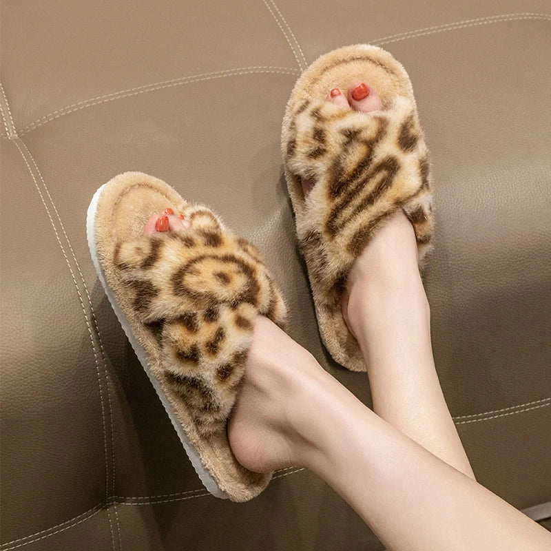 Women's Fuzzy Open-toe Slippers Spring&fall- Plush House Slides