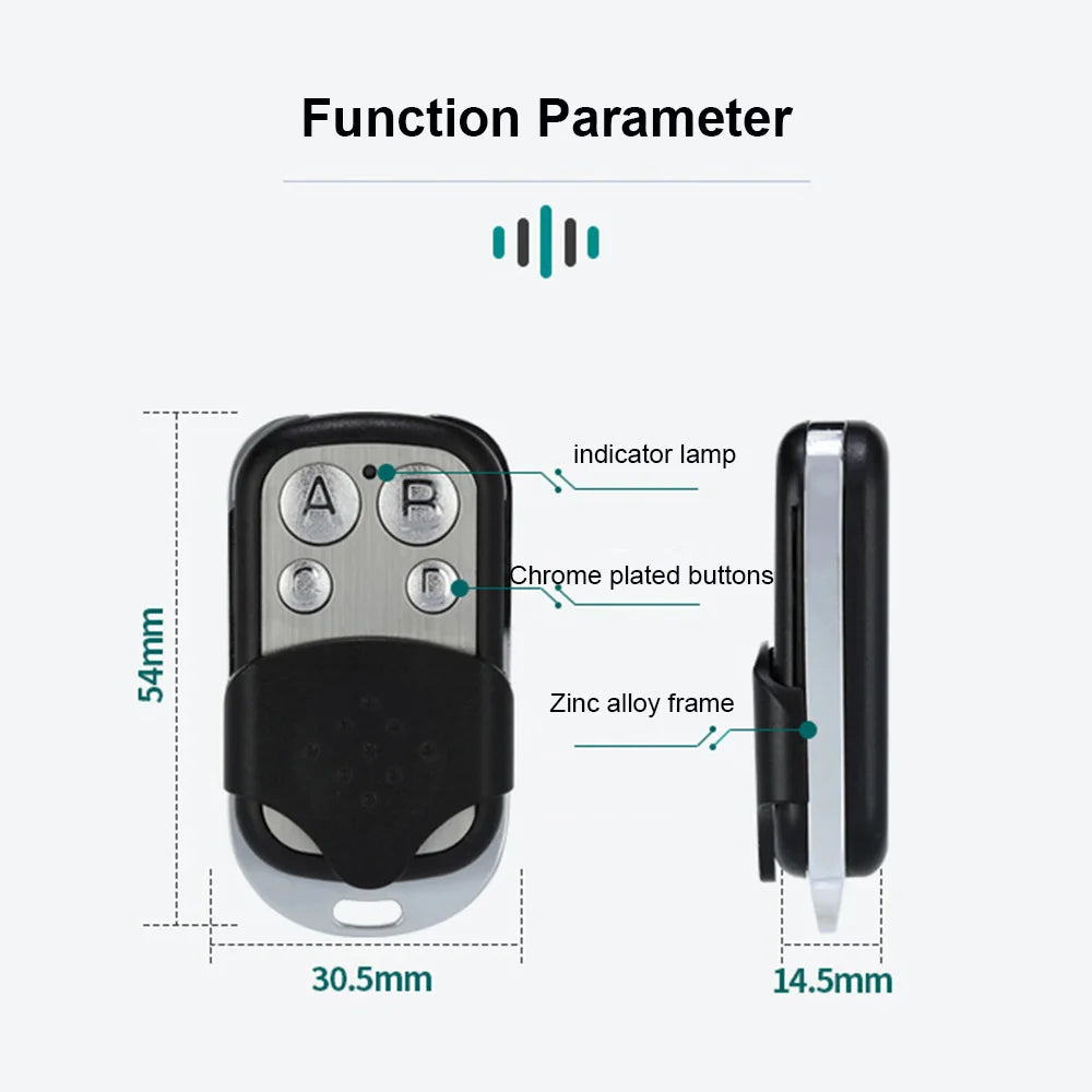 433MHZ Clone Fixed Code Universal 4 Buttons ABCD Garage Door Opener Remote Control Duplicator Garage Zpaxo