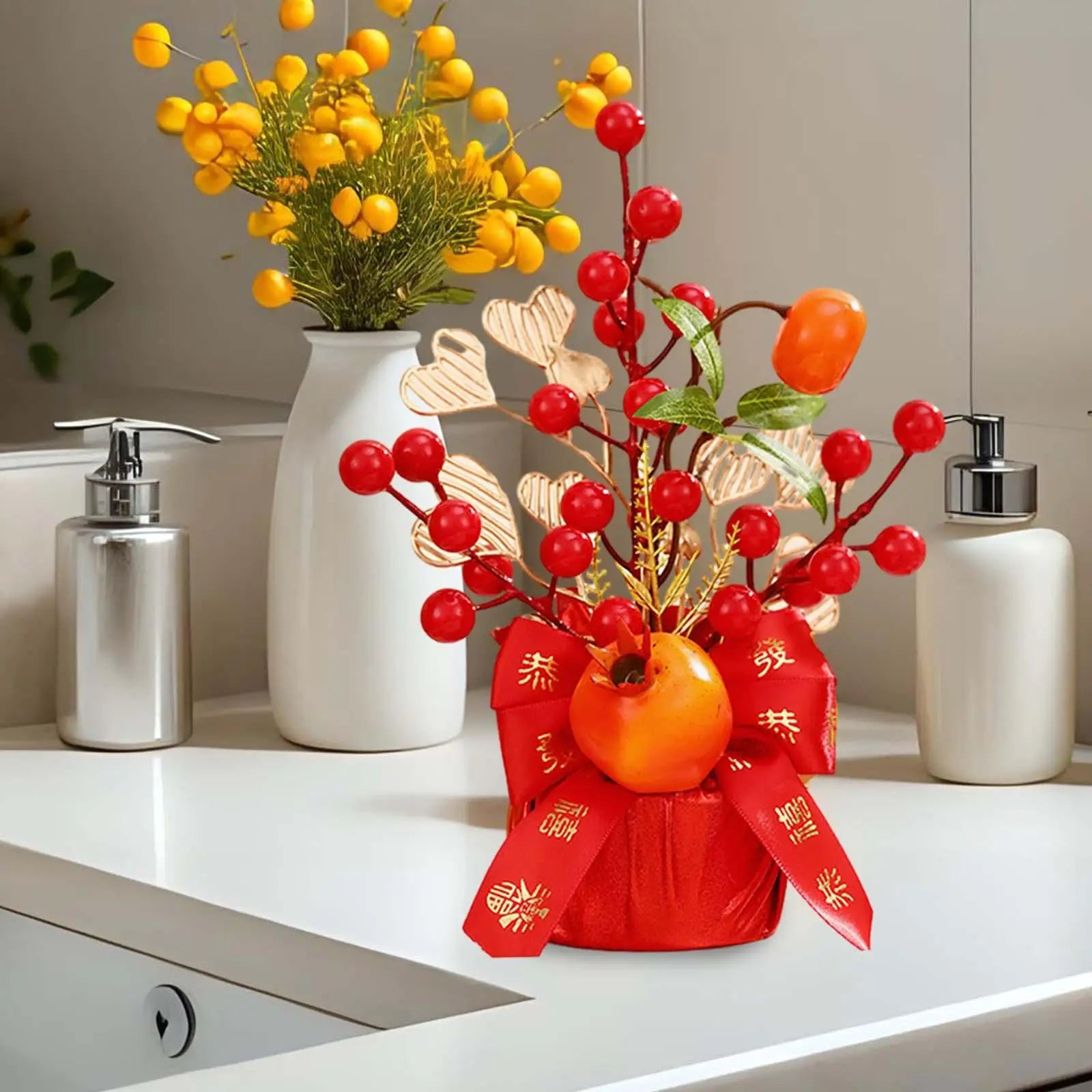 Chinese Lunar Year Decoration Gift Lucky Tree Artificial Potted for China Spring Festival Office Birthday Graduation Wedding Zpaxo Pomegranate