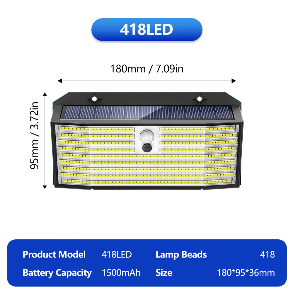 268/418 LED Solar Security Lights Outdoor 3 Modes Solar Powered Motion Sensor Lights Waterproof Wall Lights Fence Yard Garage Zpaxo 418 LEDS 1pc
