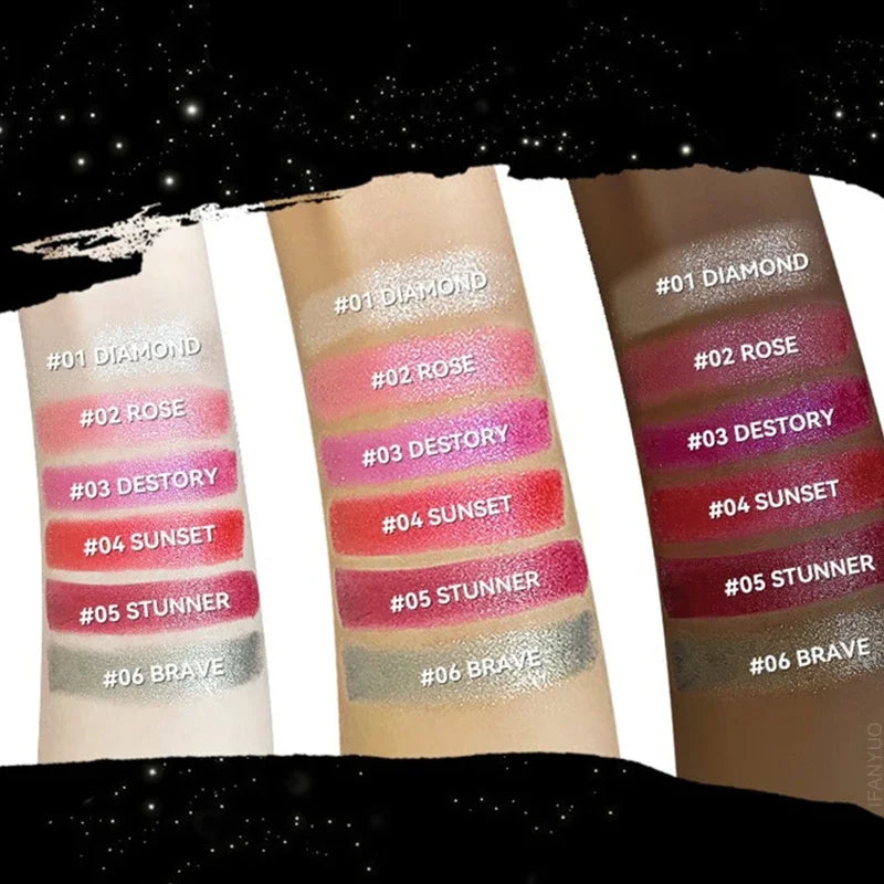 6 Color Glitter Lipstick Flash Lasting Easy Color Diamond Lipstick Waterproof Moisturizing Metallic Pearlescent Sexy Lips Makeup Zpaxo