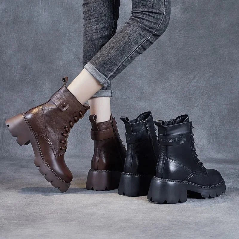 Soft Soled Women's Boots Zippered Round Toe Flat Bottom Handmade Zpaxo