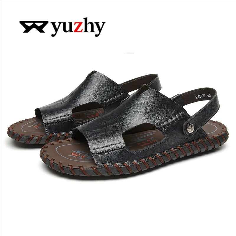 Summer Men Sandals Leather Mens Casual Shoes Outdoor Beach Roman Zpaxo