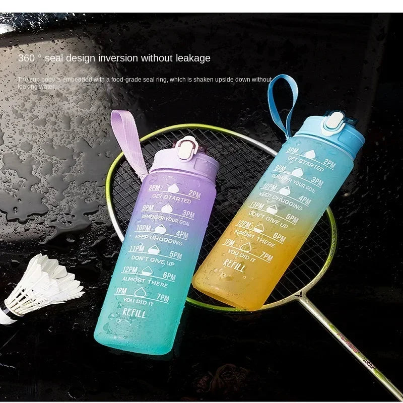900ml Sports Water Bottle High Temperature Resistant Graduated Straw Cup Rainbow Frosted Progressive Color Water Cup Plastic Cup Zpaxo