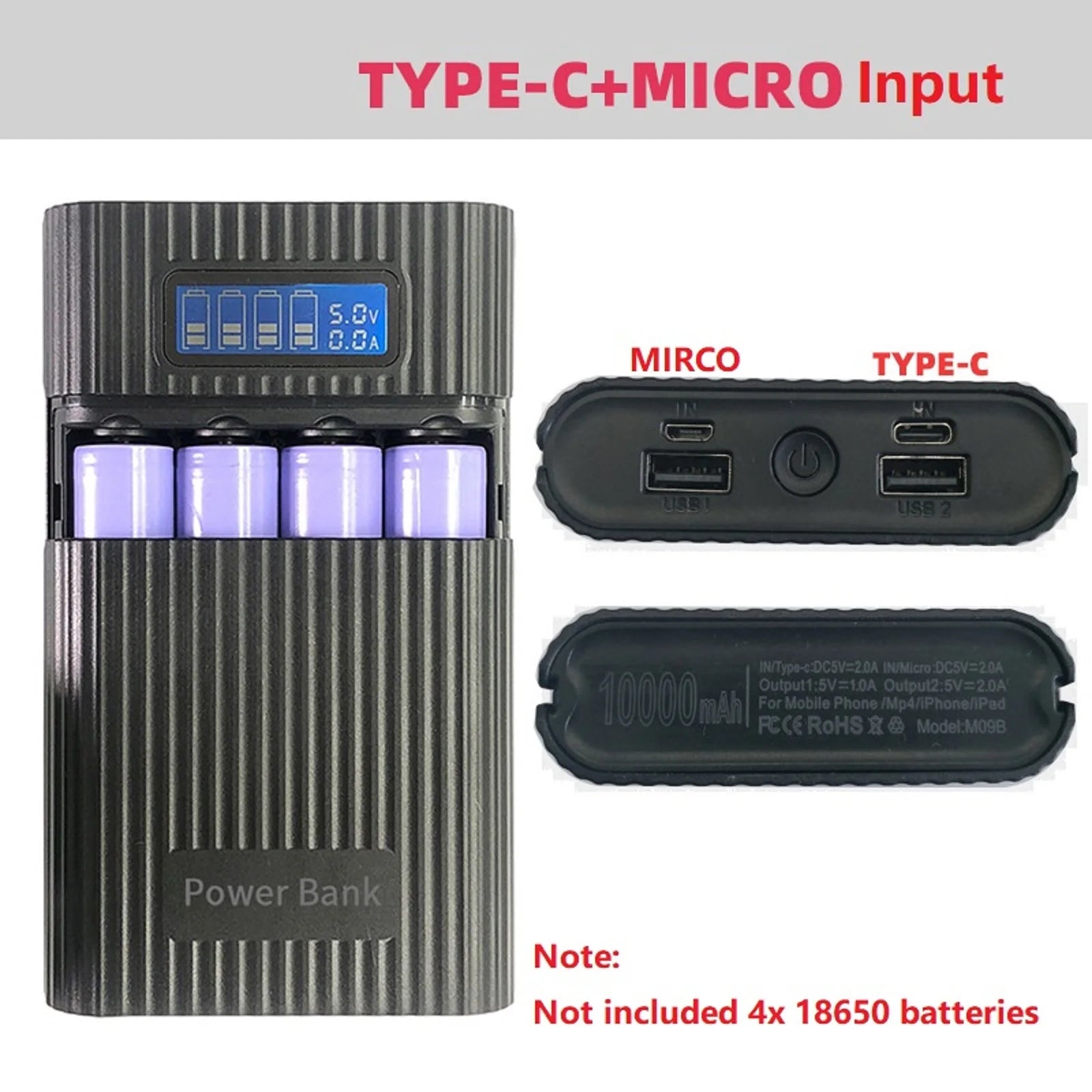 DIY Power Bank Case 4 18650 Battery Charge Storage Box 5V Dual USB