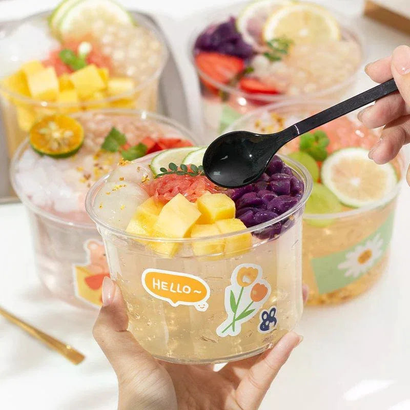 10Pcs 230/350/500/700ml Disposable Salad Cups Clear Plastic Leak-Proof Dessert Cups With Lid With Lid Zpaxo
