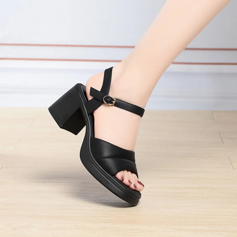 Fashionable Thick-soled One-strip Sandals Women Thick Heels Open Toes Zpaxo