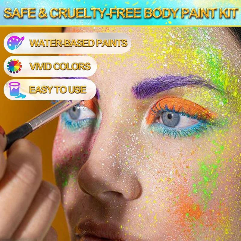 8 Face Body Paint Palette UV Glow-in-the-dark Water-based Neon Zpaxo