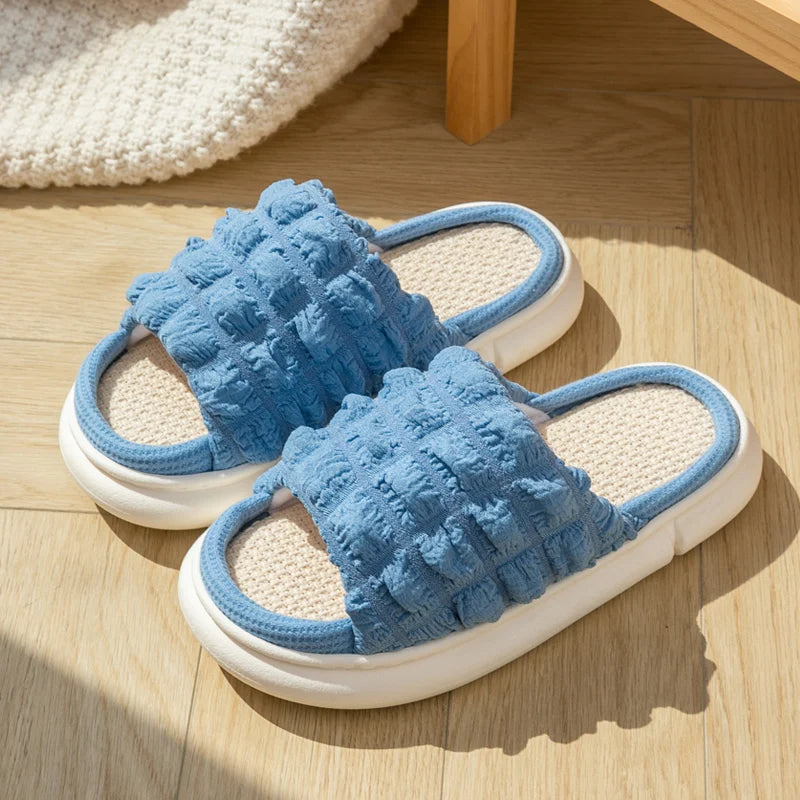 Thick-soled Linen Slippers Women Indoor Open Toe Anti-slip Flat