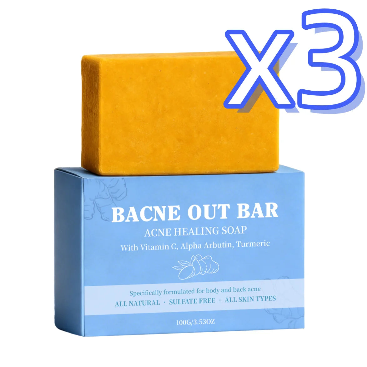 Turmeric Exfoliating Soap – Acne, Dark Spots & Deep Clean Exfoliating Soap Bar Zpaxo 100g Boxed x 3pcs