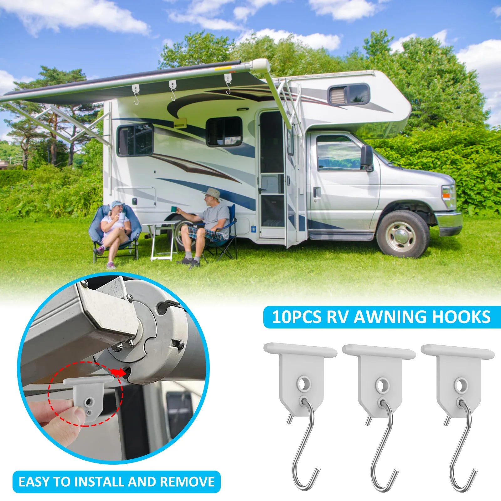 10Pcs Sturdy Awning Hooks for RV S Shaped Camping Awning Hooks Metal Party Light Hangers Hats Outdoor Camper Hanging Accessories Zpaxo