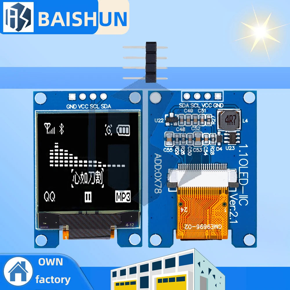 SH1107 OLED Display Module 96x96 SPI 4PIN 7PIN White Vertical Screen Zpaxo 4PIN