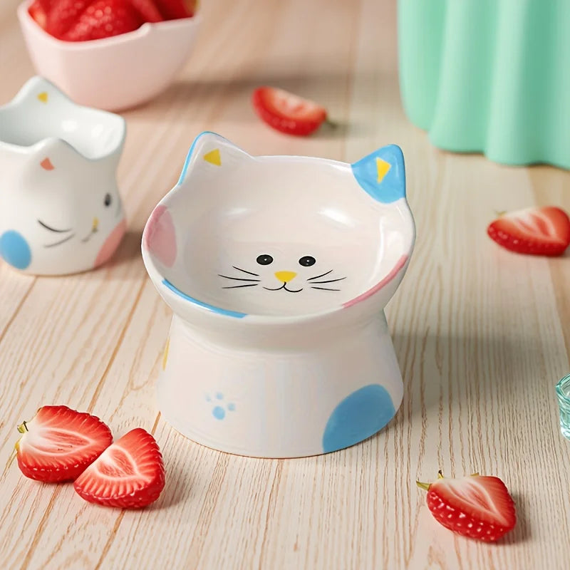 Elevated Cat Food Dish Ceramic Raised Feeding Station Shallow