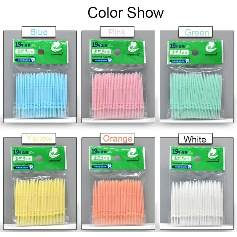 100pcs/box Double Head Dental Floss Interdental Toothpick Brush Brush Teeth Stick Dental Oral Care Toothpicks Floss Pick Zpaxo