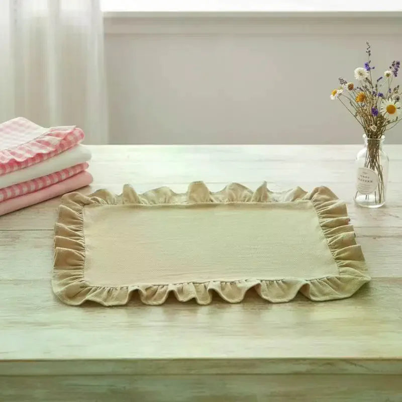 Pink Blue Stripe Ruffle Placemat Set Cute Table Decor For Kitchen Dining Room Br Zpaxo
