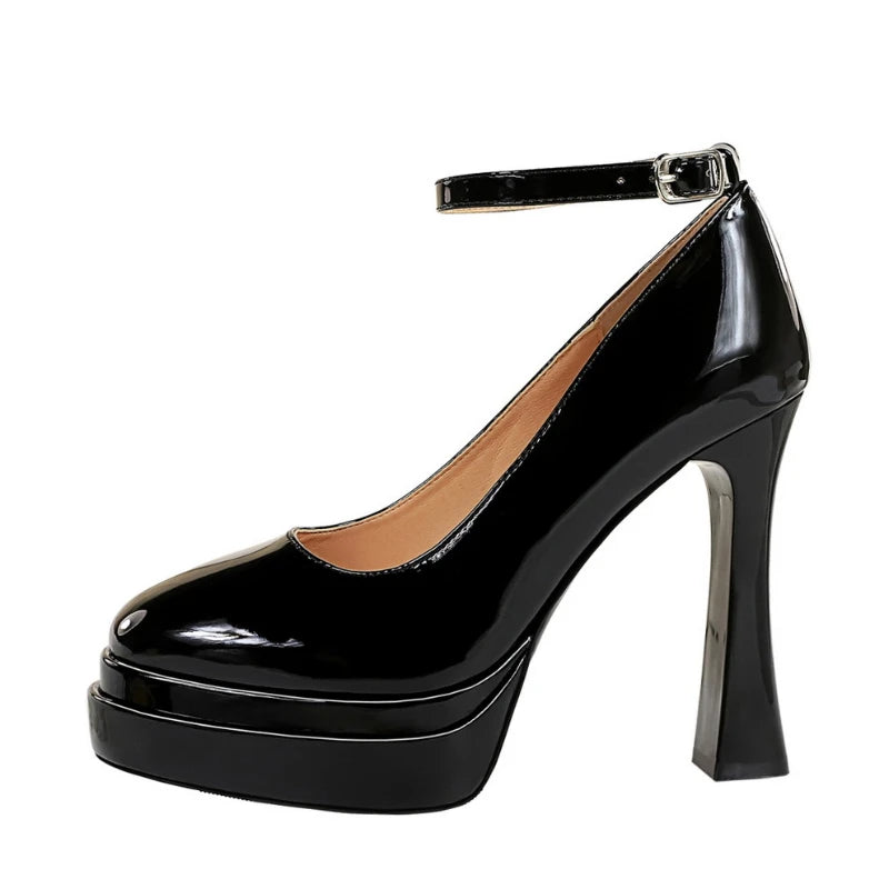 Round-toe Single Shoes Women Heels Double-layer Waterproof Platform Zpaxo