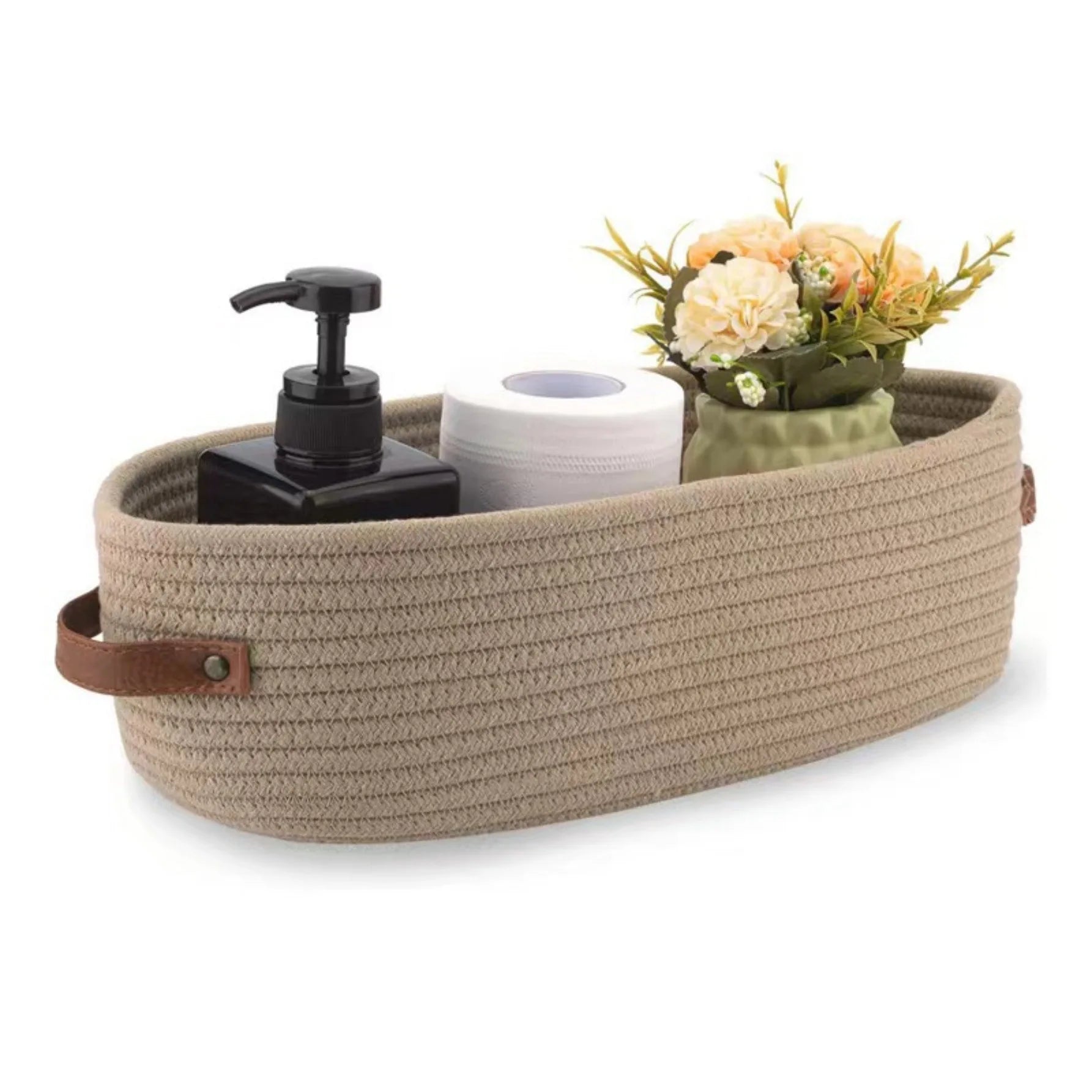 Oval Woven Bathroom Storage Basket, Multifunctional Desktop Organizer, Toilet Paper Holder, Toy Storage Basket Zpaxo brown