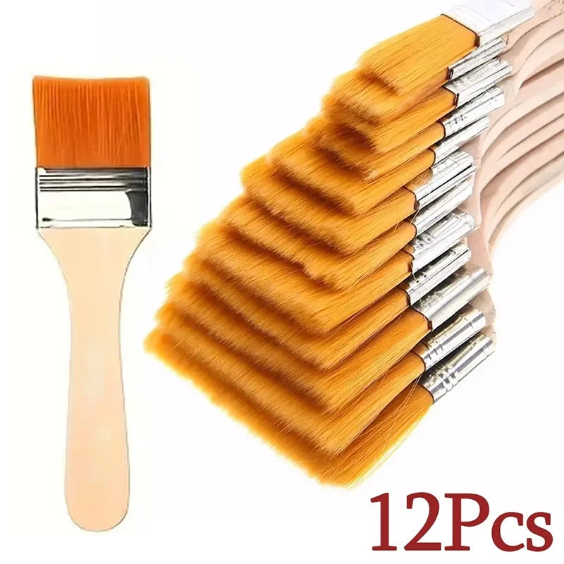 12pcs Wooden Handle Memory Nylon Paint Brushes Set For Acrylic Oil Drawing Watercolor Wooden Painting Brush Tools Art Supplies Zpaxo