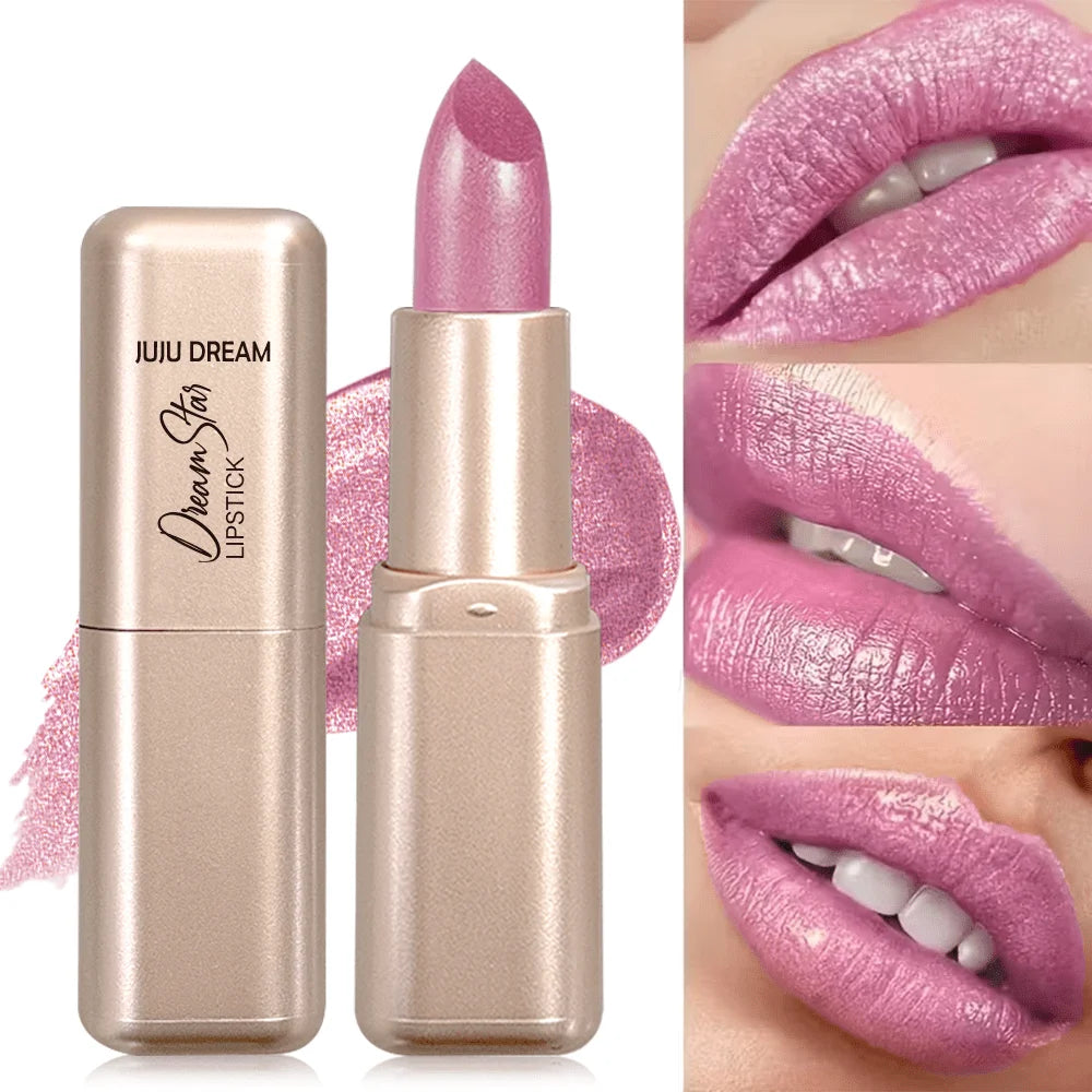 Pearlescent Pink Lipstick, Glitter Shimmer Lip Color, High-Pigment Long-Wear Waterproof Formula for Daily Beauty Looks Zpaxo