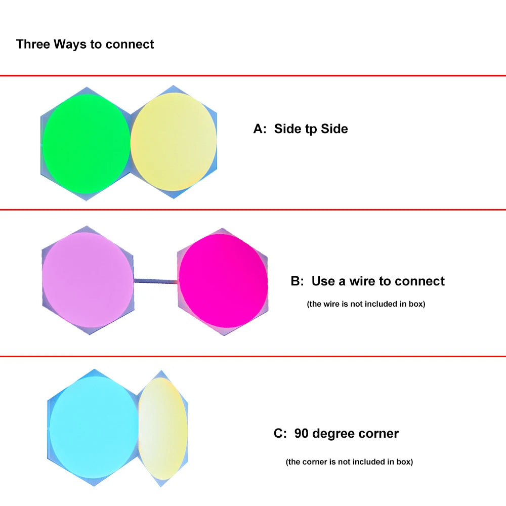 Ultra Thin Hexagon Quantum Lights RGB DIY Bluetooth WiFi Wall Night Light for Gaming Room Bigger Size U-Shaped Color Changing Zpaxo