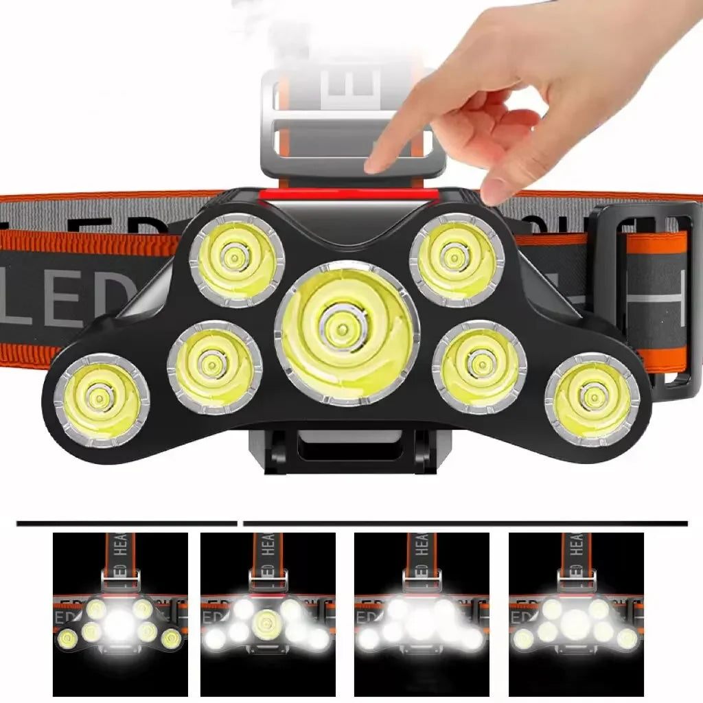 7 LED Rechargeable Waterproof Headlamp – 4 Modes, Camping