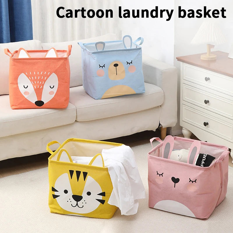1Pc Multifunctional Storage Bag Cloth Cartoon Folding Toy Storage Box Dirty Clothes Basket Large Capacity Dustproof Zpaxo